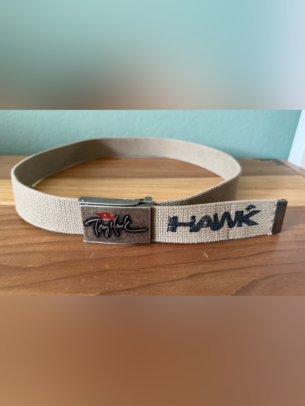 Tony Hawk Canvas Web Belt Beige Logo Metal Buckle 36β